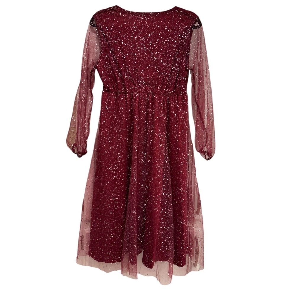 Women’s Shiny Mesh Lantern Sleeve Dress - Picture 10 of 13
